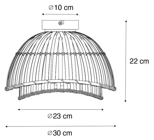 Keleti mennyezeti lámpa fekete természetes bambusszal 30 cm - Pua