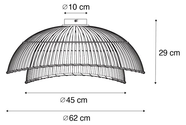 Keleti mennyezeti lámpa fekete természetes bambusszal 62 cm - Pua