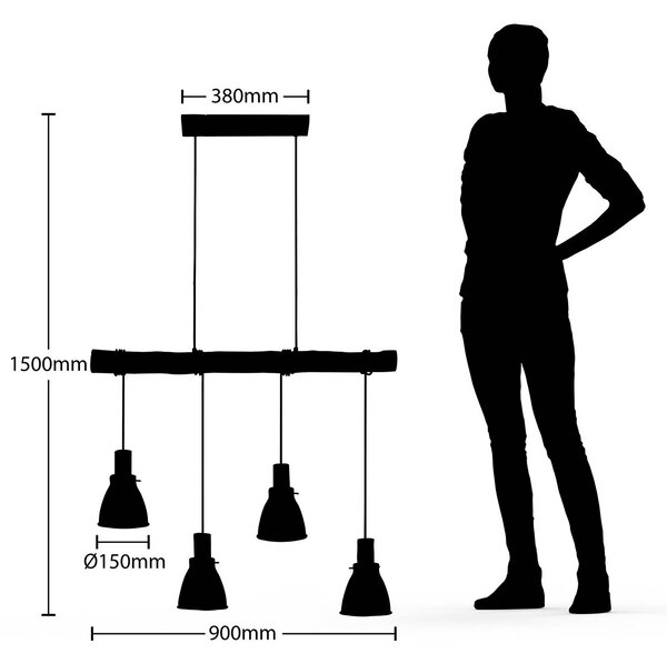 Lindby függőlámpa Trebale, E14, Ø 15 cm, 4-lámpás, fa, dimmelhető, Fekete, Nappali / Étkező, fém, Skandináv