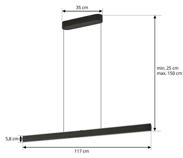 Lucande LED lógó lámpa Arvon, fekete, 117 cm, dimmelhető, CCT, dimmelhető, Fekete, Nappali / Étkező, fém, Modern