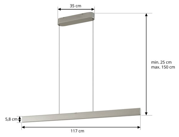 Lucande LED lógó lámpa Arvon, alumínium színű, 117 cm, dimmelhető, CCT, dimmelhető, Alu / szürke / cink, Nappali / Étkező, fém, Modern