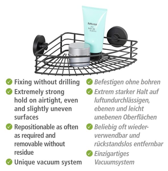 Vacuum-Loc® Bari fekete fürdőszobai sarokpolc - Wenko