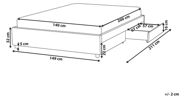 Ágy tárolófiókokkal fejtámla nélkül PRADES 140 x 200 cm Világosszürke