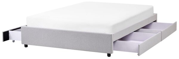 Ágy tárolófiókokkal fejtámla nélkül PRADES 140 x 200 cm Világosszürke