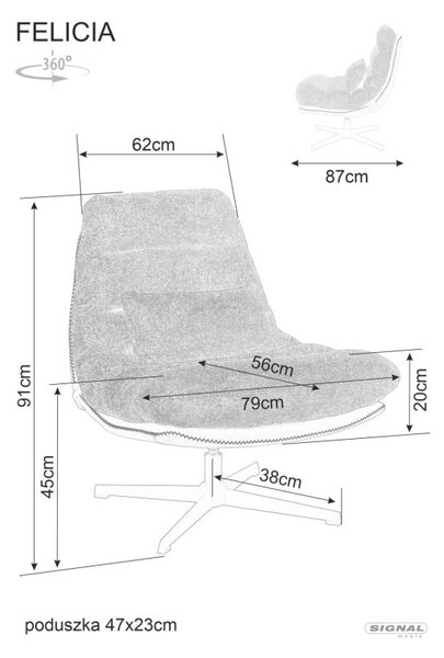 Felicia Raven Forgó Fotel Szövet-Műbőr Sötétszürke 360°