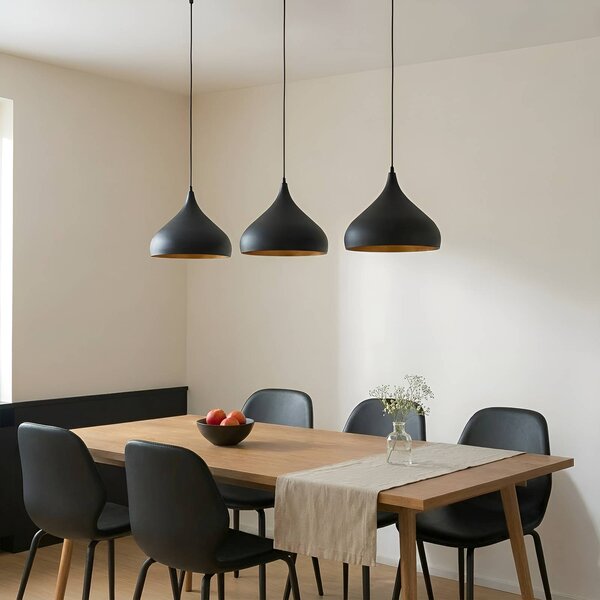 Lindby Elamira függőlámpa, fekete, fém, 133cm, 3 lámpás., dimmelhető, Fekete, Nappali / Étkező, fém, Modern