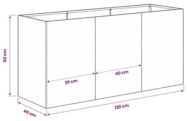 VidaXL Kerti cserép Ezüst 120 x 40 x 60 cm Rozsdamentes Acél