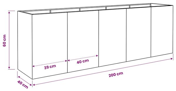 VidaXL Kerti cserép Fekete 200 x 40 x 60 cm Hidegen hengerelt acél