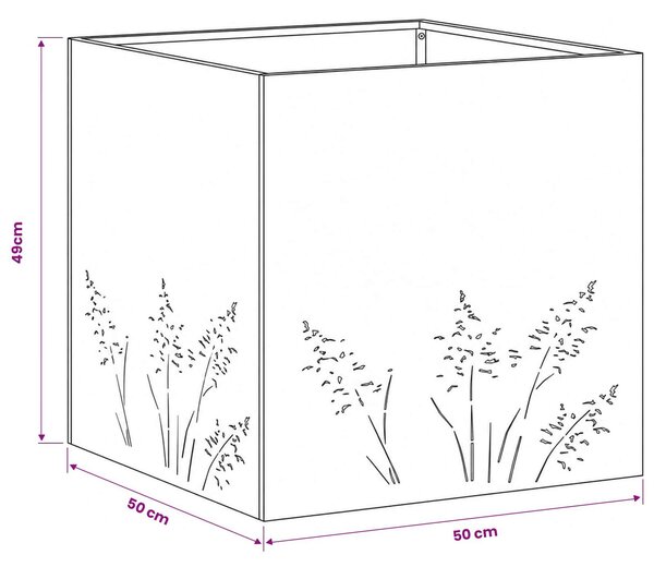 VidaXL Kerti cserép 2 db Fekete 50 x 50 x 49 cm Hidegen hengerelt acél