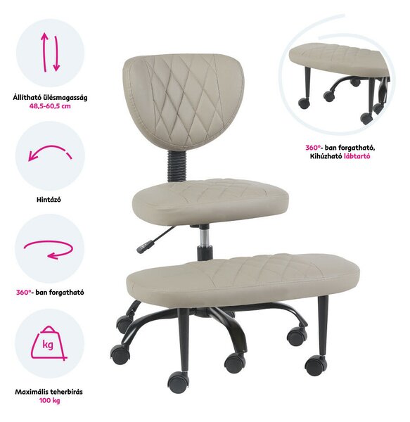 Ergonomikus térdeplőszék, szürkésbarna Taupe ekobőr/fekete, SAMER