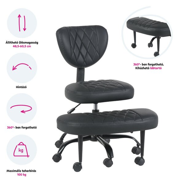 Ergonomikus térdeplőszék, fekete műbőr/fekete, SAMER