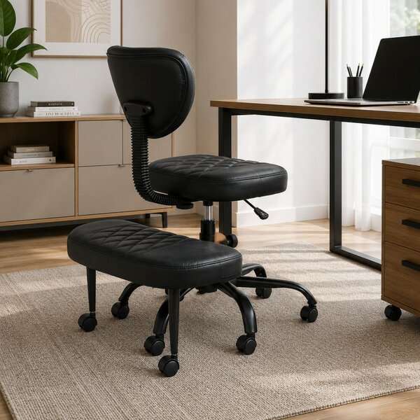 Ergonomikus térdeplőszék, fekete műbőr/fekete, SAMER
