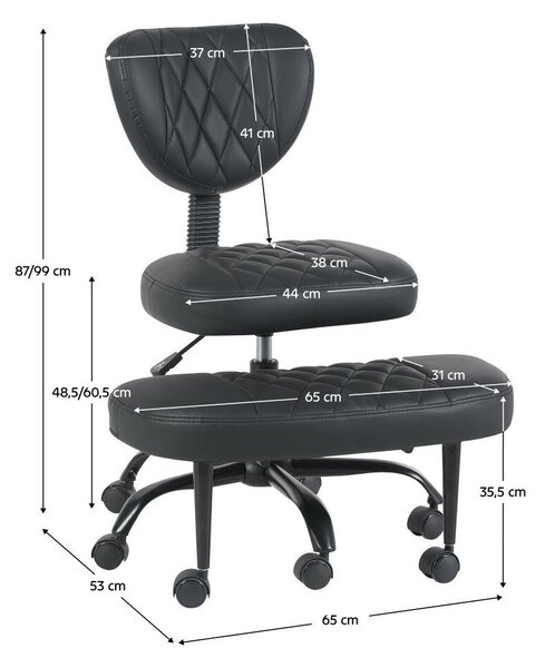 Ergonomikus térdeplőszék, fekete műbőr/fekete, SAMER
