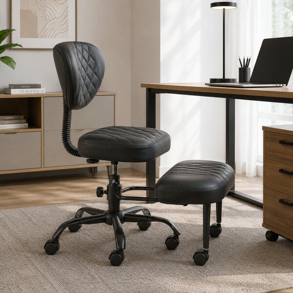 Ergonomikus térdeplőszék, fekete műbőr/fekete, SAMER