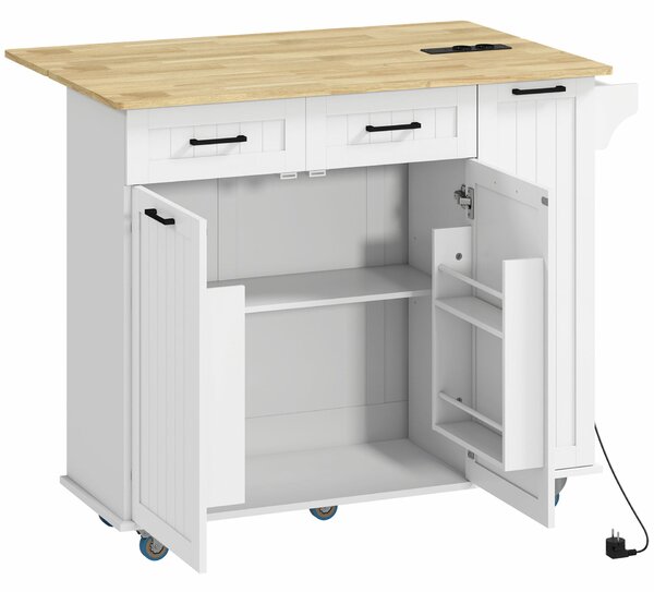 HOMCOM Konyhasziget tárolóhellyel és lehajtható pulttal, fából, 119,5x74x94,5 cm, fehér és tölgy