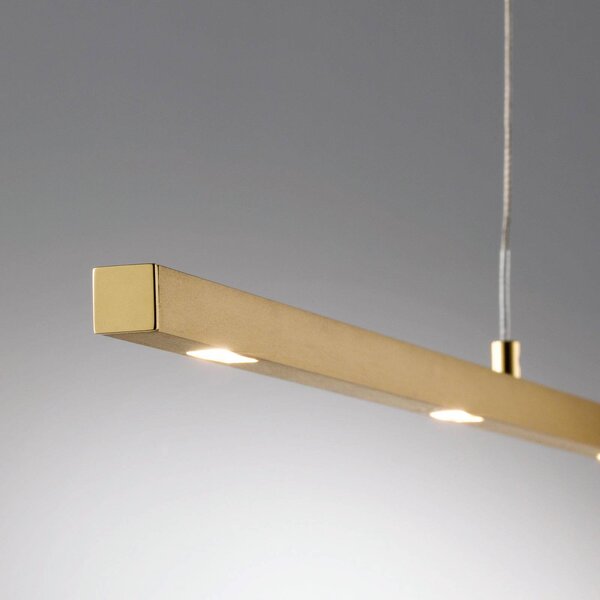 Quitani LED függő lámpa Tolu, hossza 139 cm, sárgaréz, dimmelhető, Sárgaréz / arany, Nappali / Étkező, Alumínium, Modern