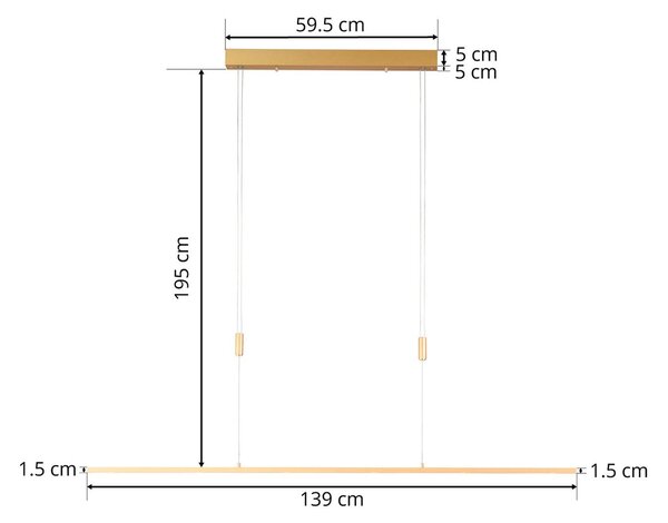 Quitani LED függő lámpa Tolu, hossza 139 cm, sárgaréz, dimmelhető, Sárgaréz / arany, Nappali / Étkező, Alumínium, Modern