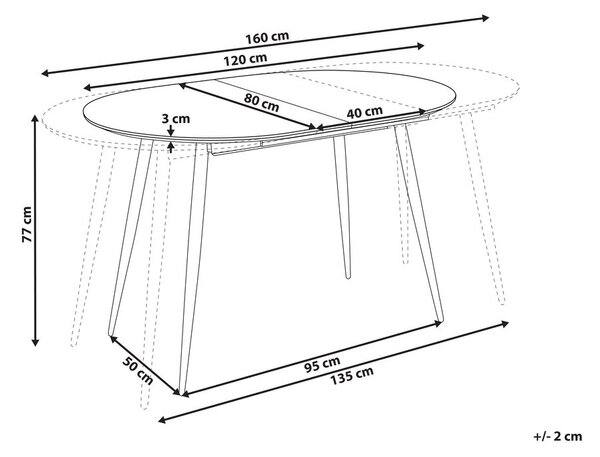 Kihúzható étkezőasztal CLAVET Világosbarna 120/160 cm 80 cm