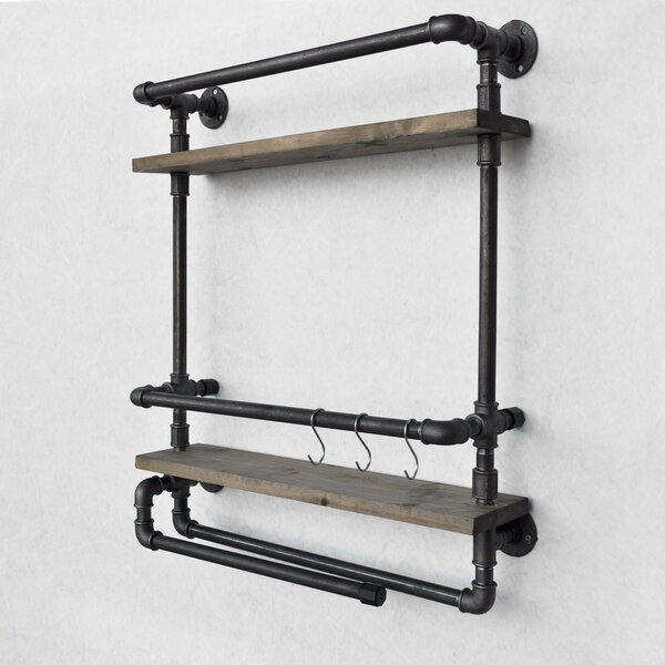 Hanah Home Pipe Shelf Walnut Black Boruraf104