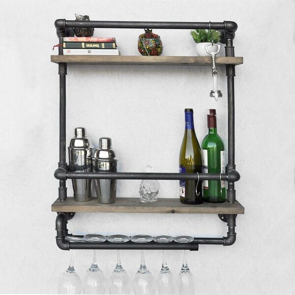 Hanah Home Pipe Shelf Walnut Black Boruraf104