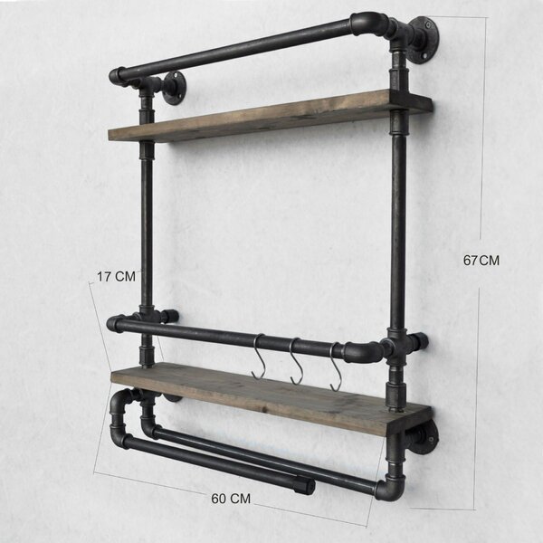 Hanah Home Pipe Shelf Walnut Black Boruraf104