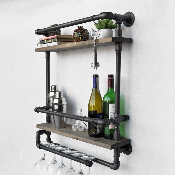 Hanah Home Pipe Shelf Walnut Black Boruraf104