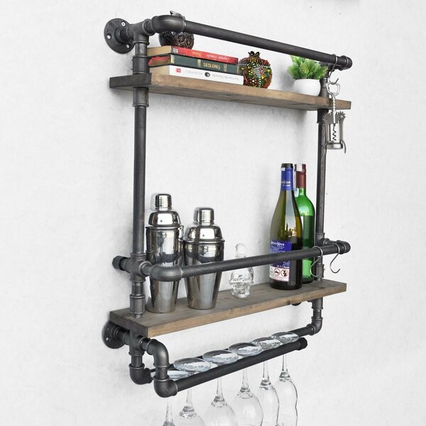 Hanah Home Pipe Shelf Walnut Black Boruraf104