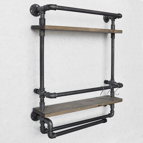 Hanah Home Pipe Shelf Walnut Black Boruraf104