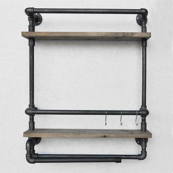Hanah Home Pipe Shelf Walnut Black Boruraf104