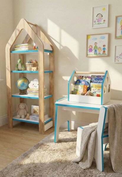Hanah Home Multi Purpose Shelf Blue Walnut White Artmtkslhf4 - Blue