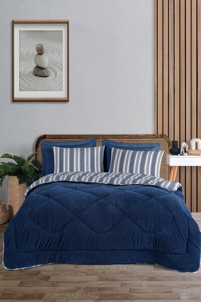L'essential Maison Egyágyas Paplan Tengerészkék Soft Line - Tengerészkék
