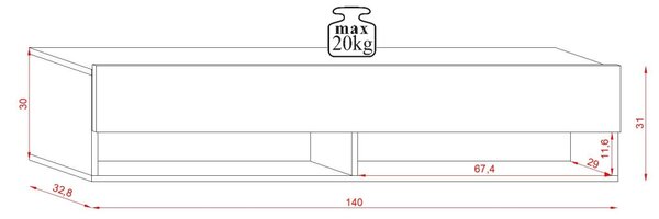 TV-szekrény 140 cm, matt fehér/magasfényű fehér színkombinációban DERBY