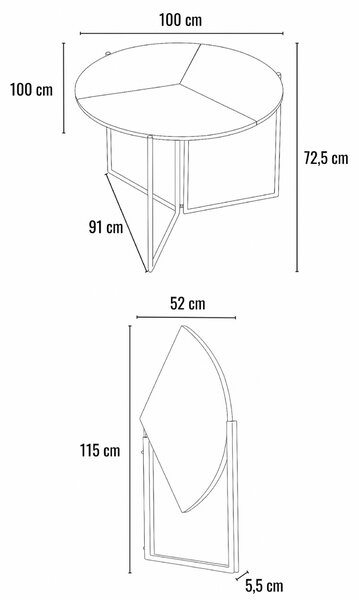 Hanah Home kihúzható étkezőasztal, travertin fekete, Yaprak - 1204