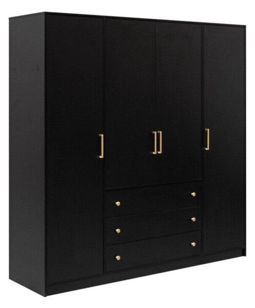 Gardróbszekrény Musum I, Laminált forgácslap, 200x196x58cm, Aranysárga, Fekete