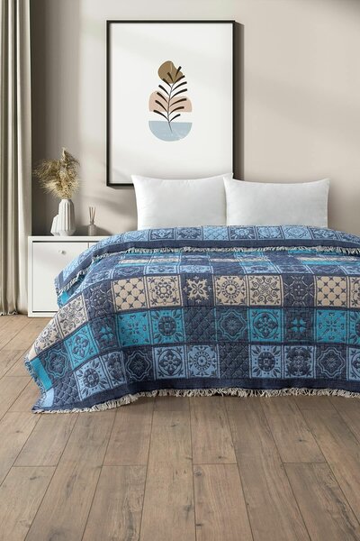L'essential Maison King paplan kék patchwork - kék