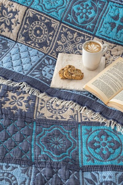 L'essential Maison King paplan kék patchwork - kék