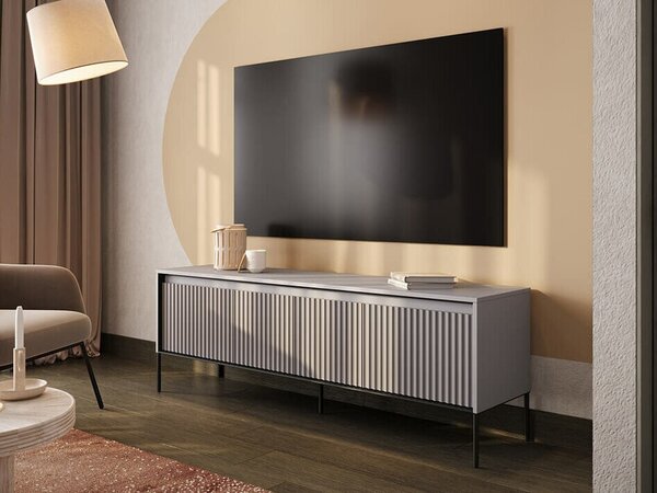 TV-állvány Fernolu 104, Közepes sűrűségű farostlemez, Laminált forgácslap, 56x167x40cm, Szürke, Fekete