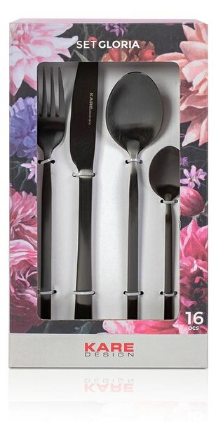 KARE Design Gloria Matt Black Titán Evőeszközkészlet 16 db