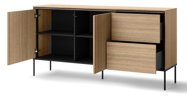 Komód Evaliri 102, Laminált forgácslap, 84x166x41cm, Tölgy, Fekete