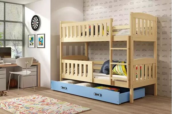 Ifjúsági emeletes ágy kubuŚ 90x190 fiókkal, fenyő/kék