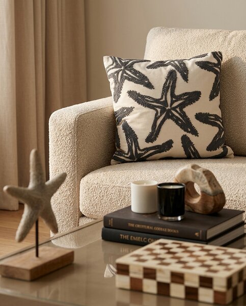 King Home SHP Starfish Díszpárna Tuftolt Bézs Szürke Tengeri Csillag Mintával