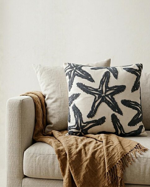 King Home SHP Starfish Díszpárna Tuftolt Bézs Szürke Tengeri Csillag Mintával