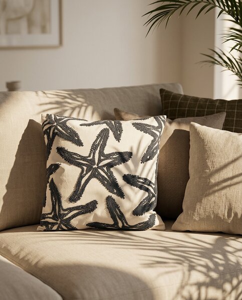 King Home SHP Starfish Díszpárna Tuftolt Bézs Szürke Tengeri Csillag Mintával