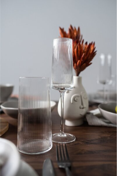 Kare Design RIFFLE Pezsgőspohár Szett 215 ml Üveg Átlátszó Bordázott Mintával
