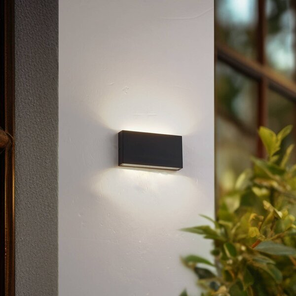 Lindby LED kültéri falilámpa Jarte, fekete, fém, 17 cm, IP54, Fekete, Alumínium, Modern