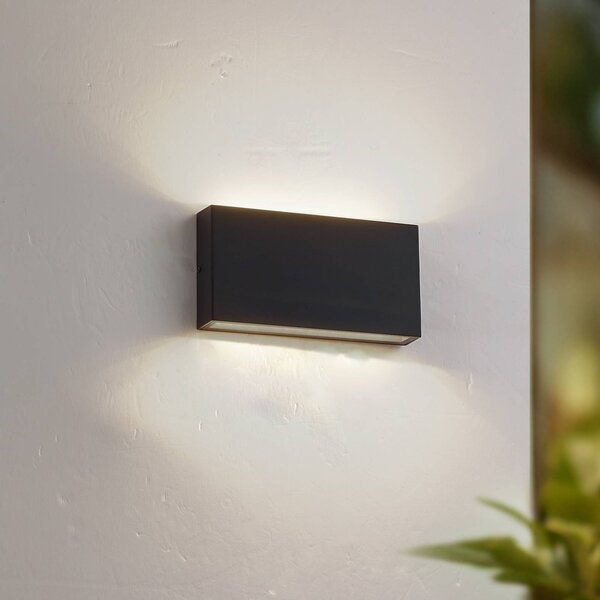 Lindby LED kültéri falilámpa Jarte, fekete, fém, 17 cm, IP54, Fekete, Alumínium, Modern