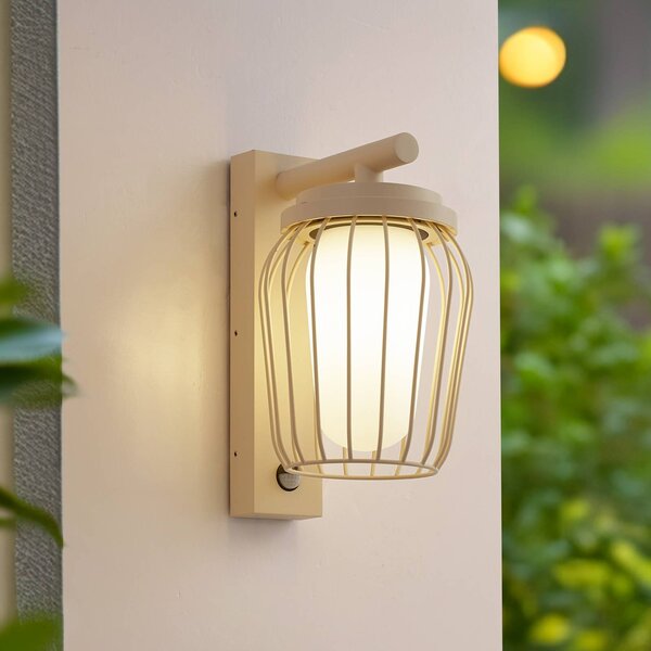 Lucande Chandan kültéri fali lámpa, 30 cm, bézs, érzékelő, IP44, dimmelhető, Krém / borostyánsárga, Alumínium, Modern