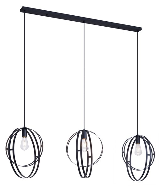 Design függőlámpa fekete téglalap alakú 3-lámpás - Indu