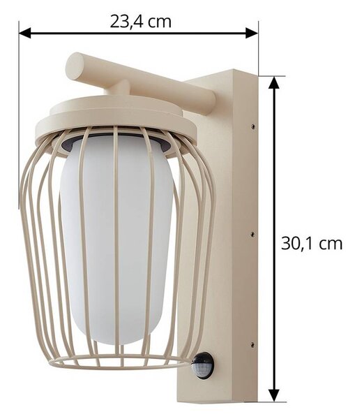 Lucande Chandan kültéri fali lámpa, 30 cm, bézs, érzékelő, IP44, dimmelhető, Krém / borostyánsárga, Alumínium, Modern