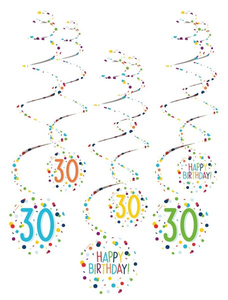 Konfettis Happy Birthday 30 szalag dekorációs szett 6 db-os